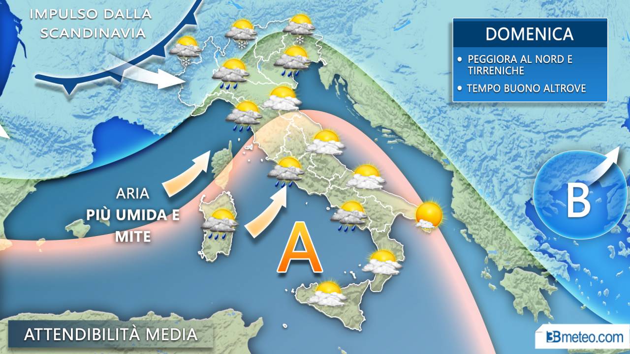 Domenica nuova perturbazione, il ciclone si porta verso il Sud