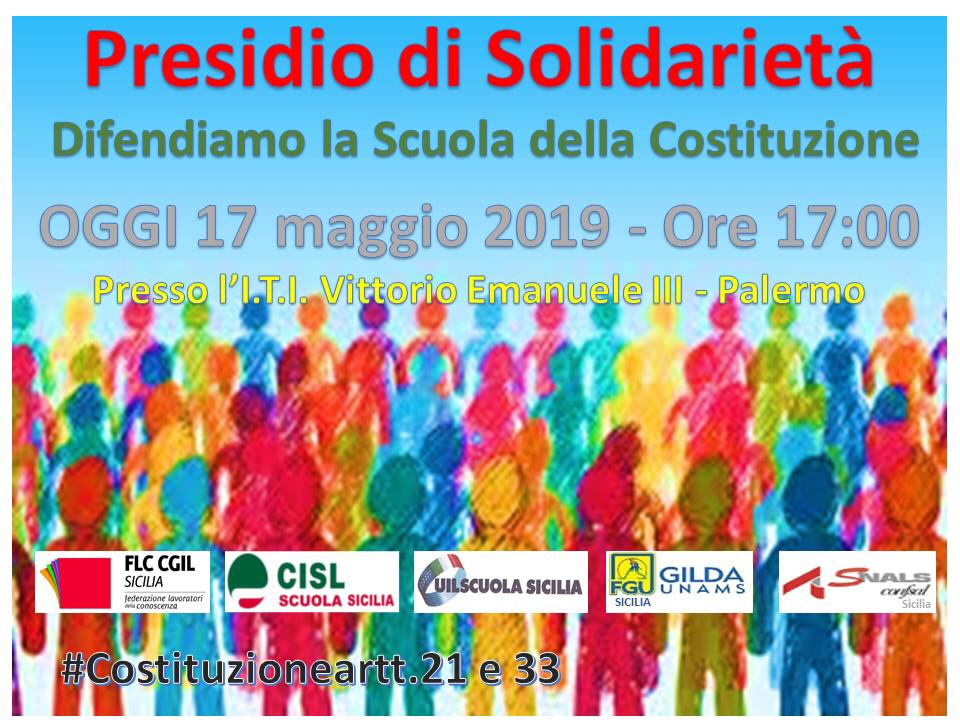 Presidio oggi a Palermo a difesa della “Scuola della Costituzione”