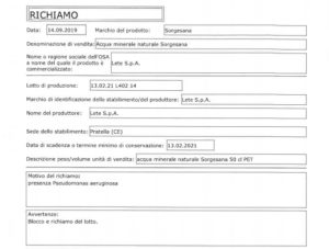 ROMA (ITALPRESS) - Batteri nocivi alla salute nell'acqua minerale. Lete - come rende noto il...