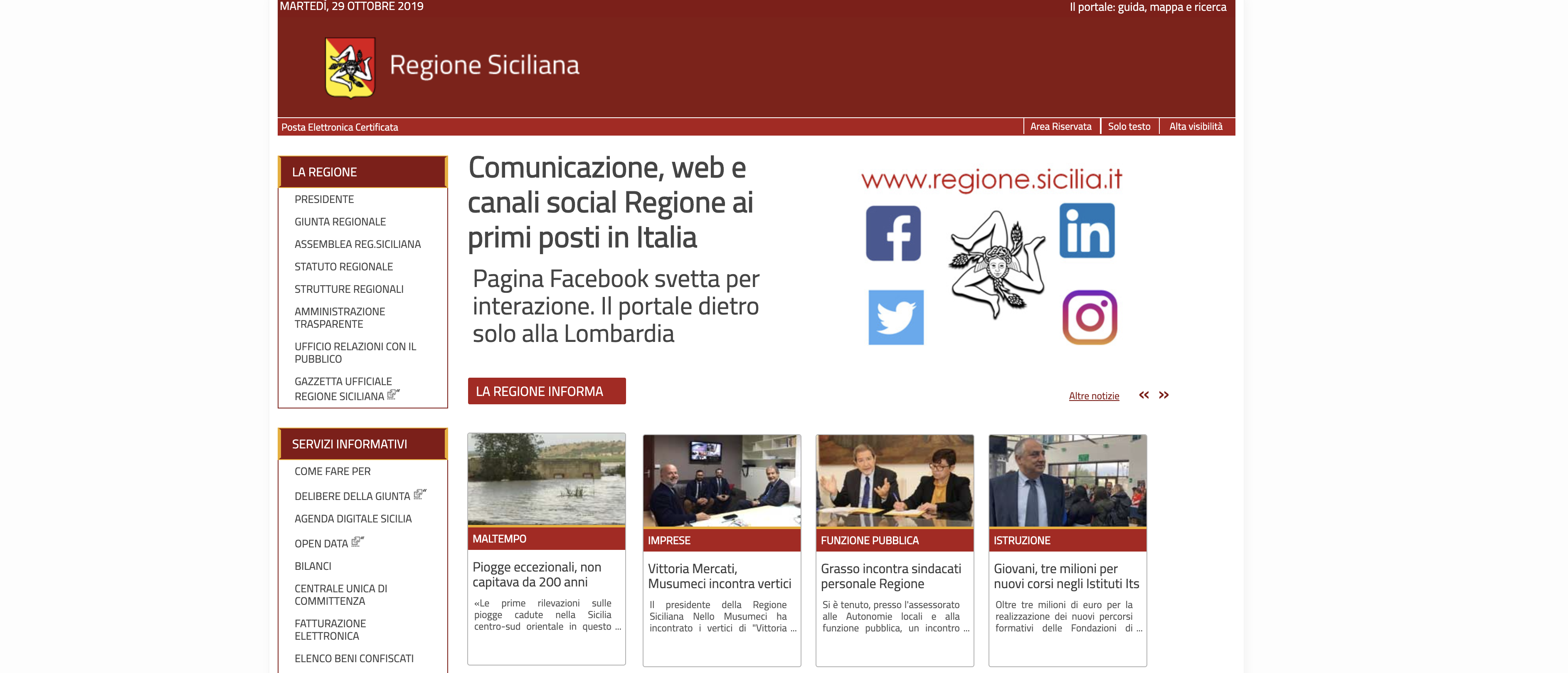 Sito web e canali social della Regione ai primi posti in Italia