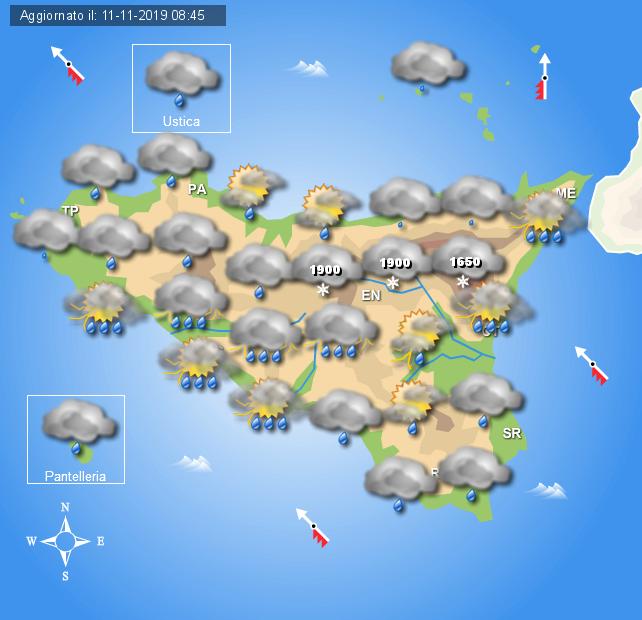 Meteo martedì 12 novembre Sicilia, piogge diffuse su tutta la regione