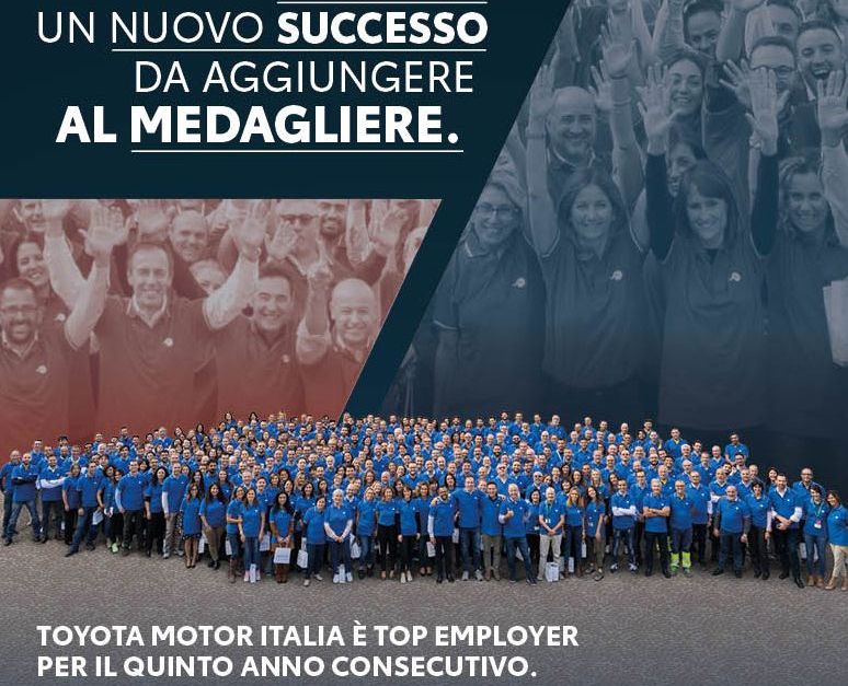 Toyota Italia e’ Top Employer per il quinto anno consecutivo