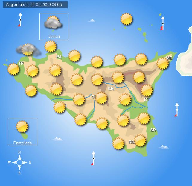 Meteo ultimo weekend febbraio Sicilia, cieli generalmente sereni