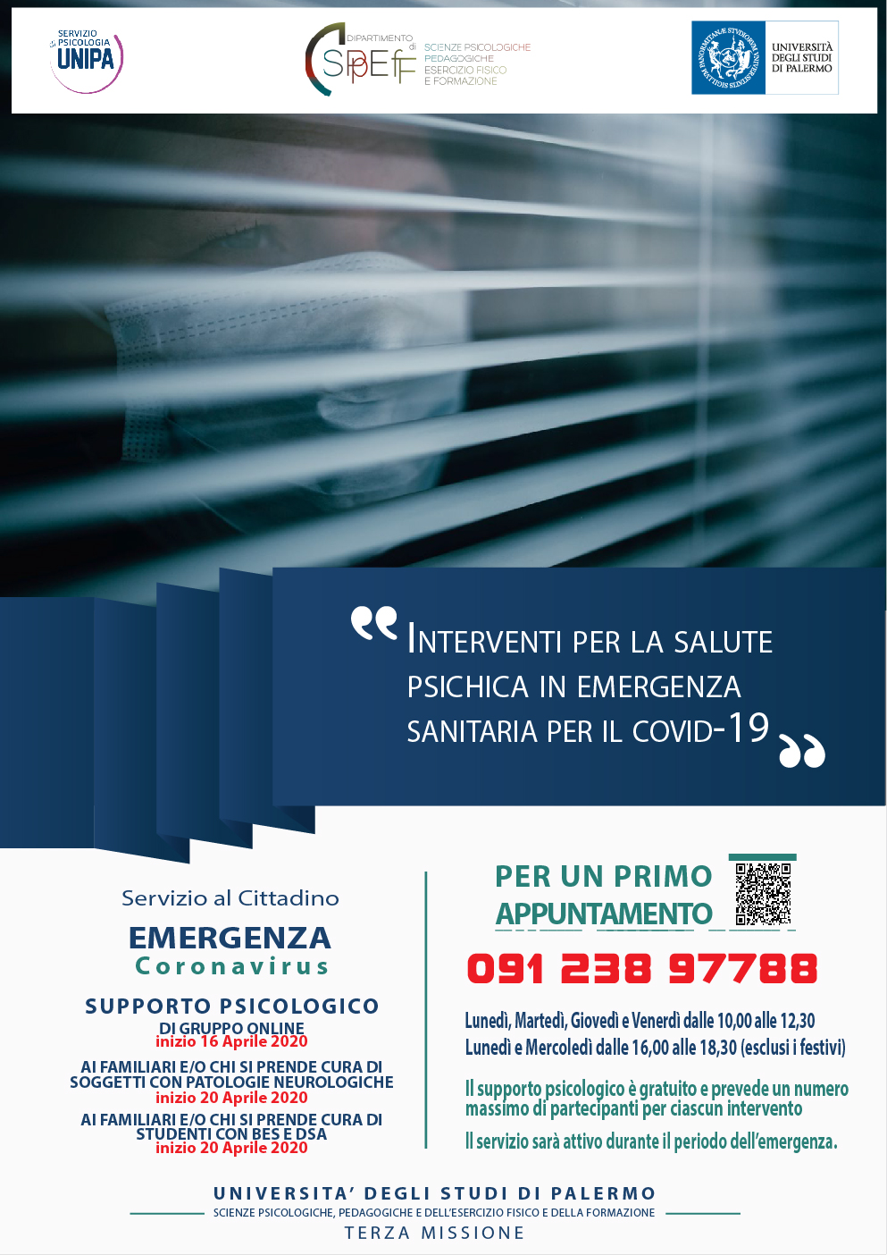 Il Servizio di Psicologia di UniPa attiva il supporto gratuito