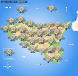 Meteo mercoledì 22 aprile Sicilia. Piogge diffuse in mattinata su gran parte della regione; al pomeriggio i fenomeni tenderanno ad intensificarsi