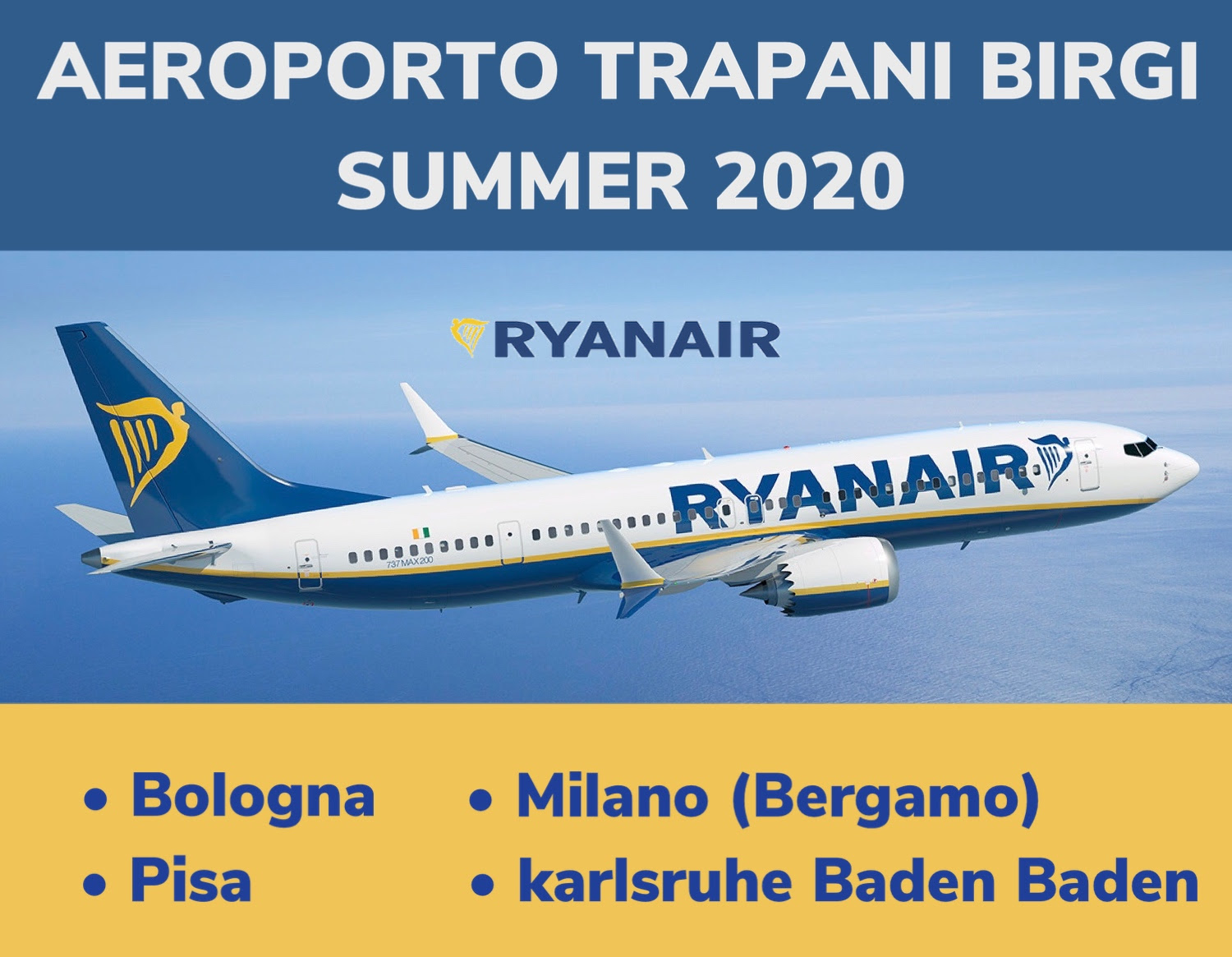 Ryanair riprende a volare da e per l’aeroporto di Trapani con 4 rotte per l’estate
