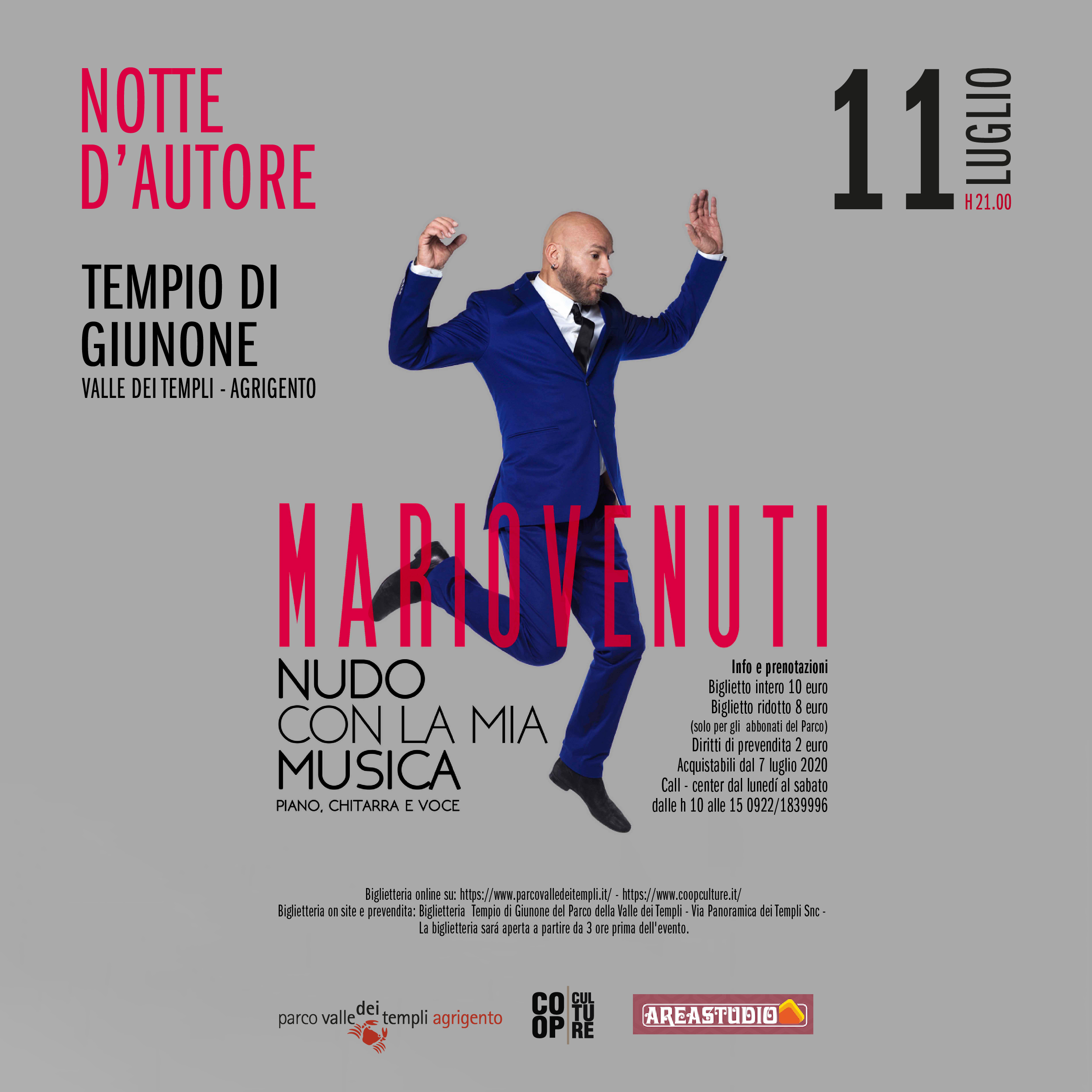 Valle dei Templi, sabato il concerto di Mario Venuti davanti al Tempio di Giunone