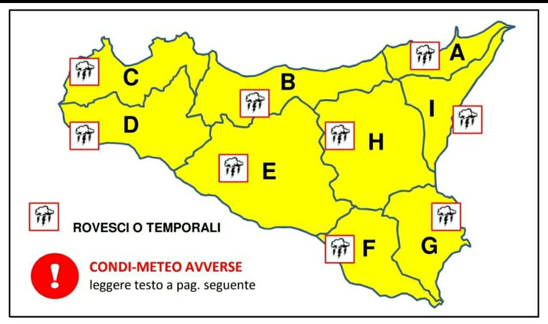 Meteo: allerta gialla in Sicilia prolungata per temporali