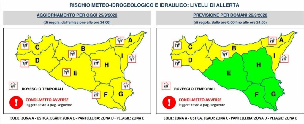 Allerta Gialla in Sicilia, previsti temporali e raffiche di vento