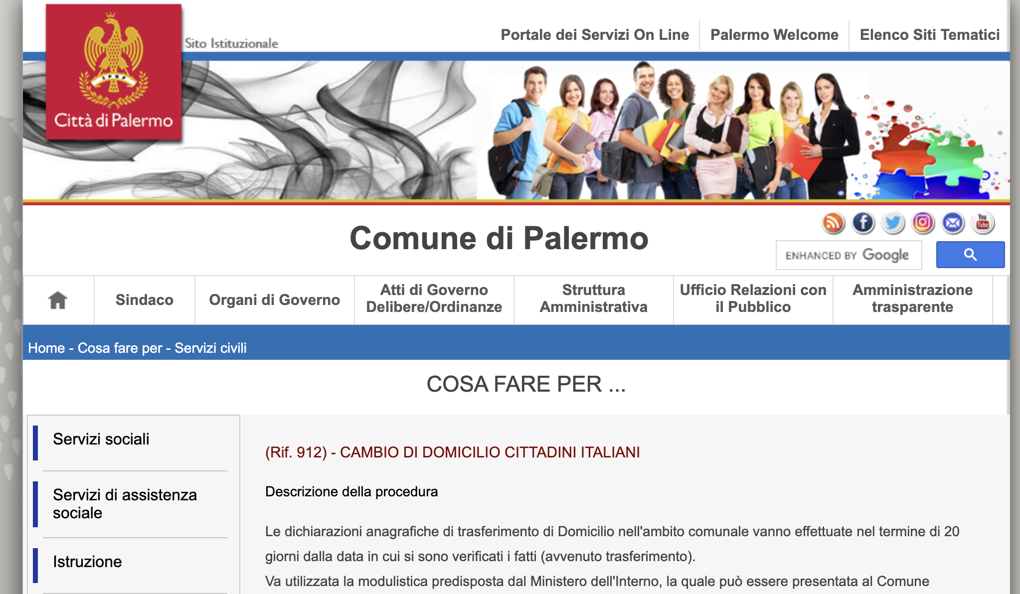 Cambio domicilio a Palermo, da oggi si fa online