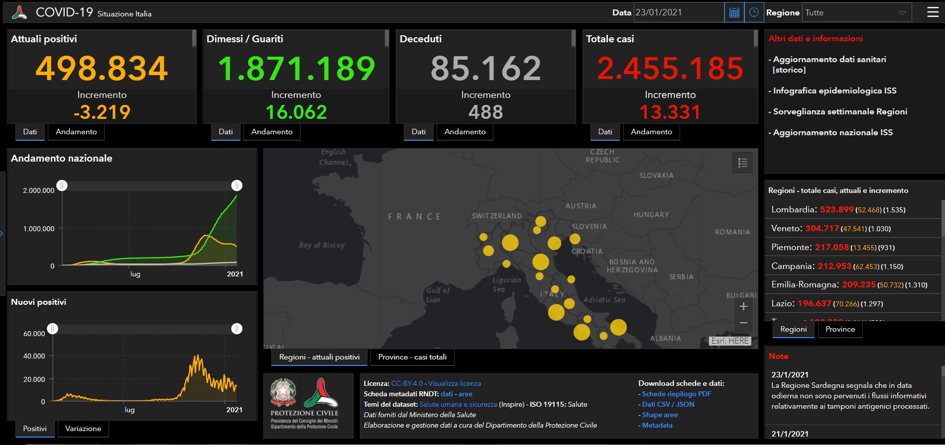 Covid sabato 23 gennaio, 13.331 nuovi casi e 488 decessi