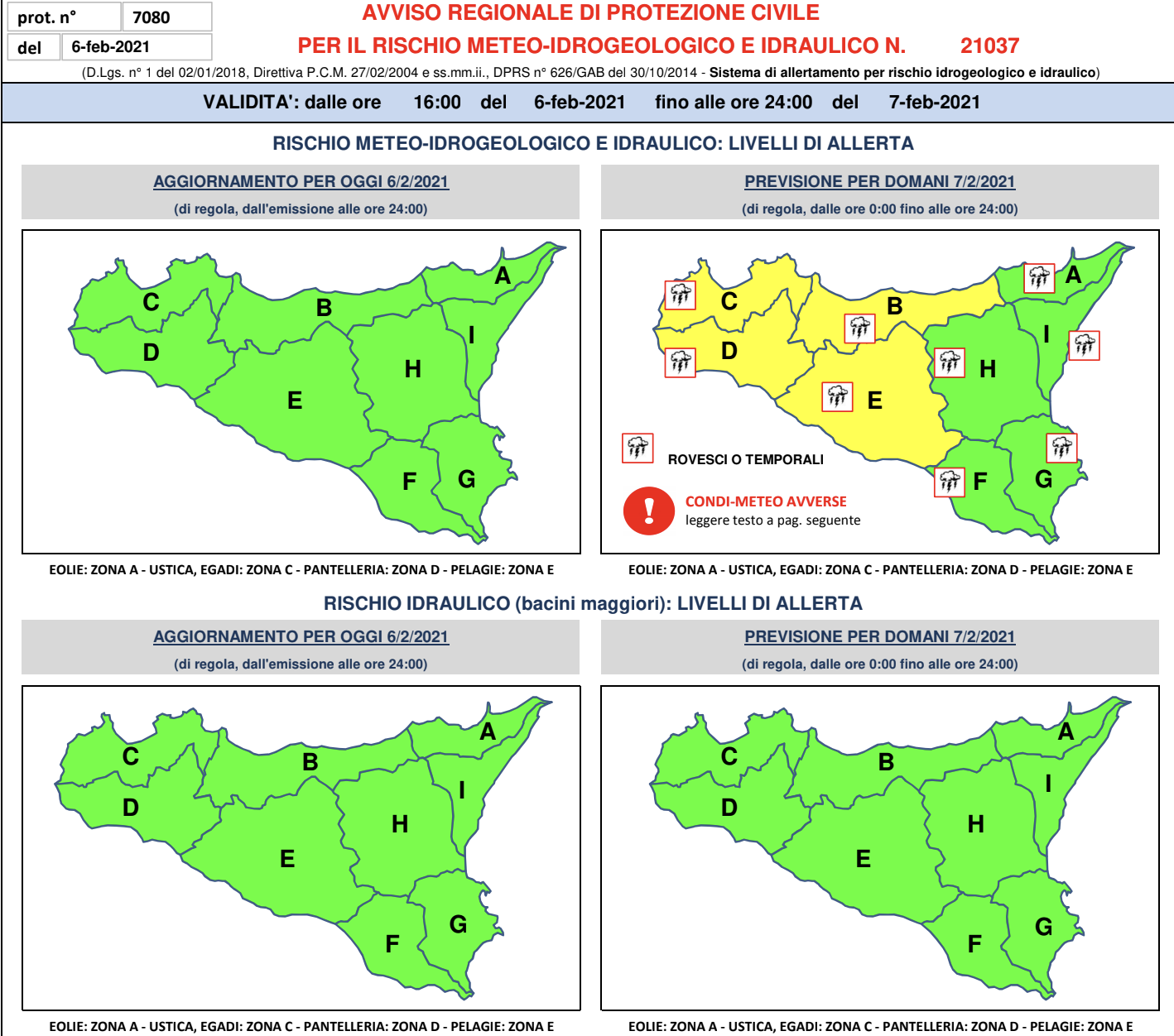 Allerta gialla in Sicilia domani: temporali e raffiche di vento