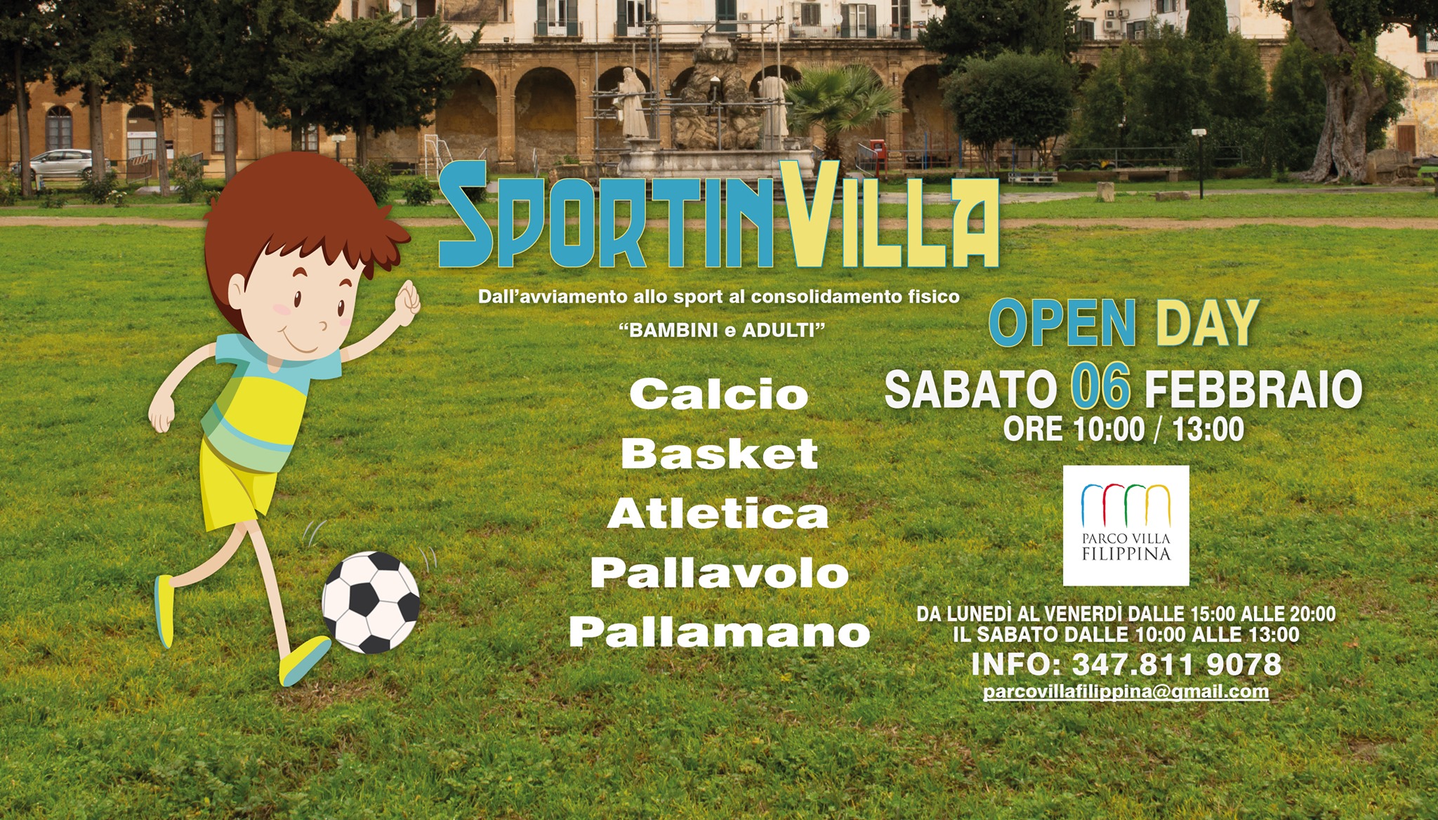 “Sportinvilla” a Villa Filippina a Palermo: open day sabato 6 febbraio