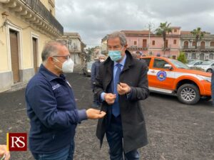 Sopralluogo oggi pomeriggio del presidente della Regione, Nello Musumeci, nei centri etnei colpiti...