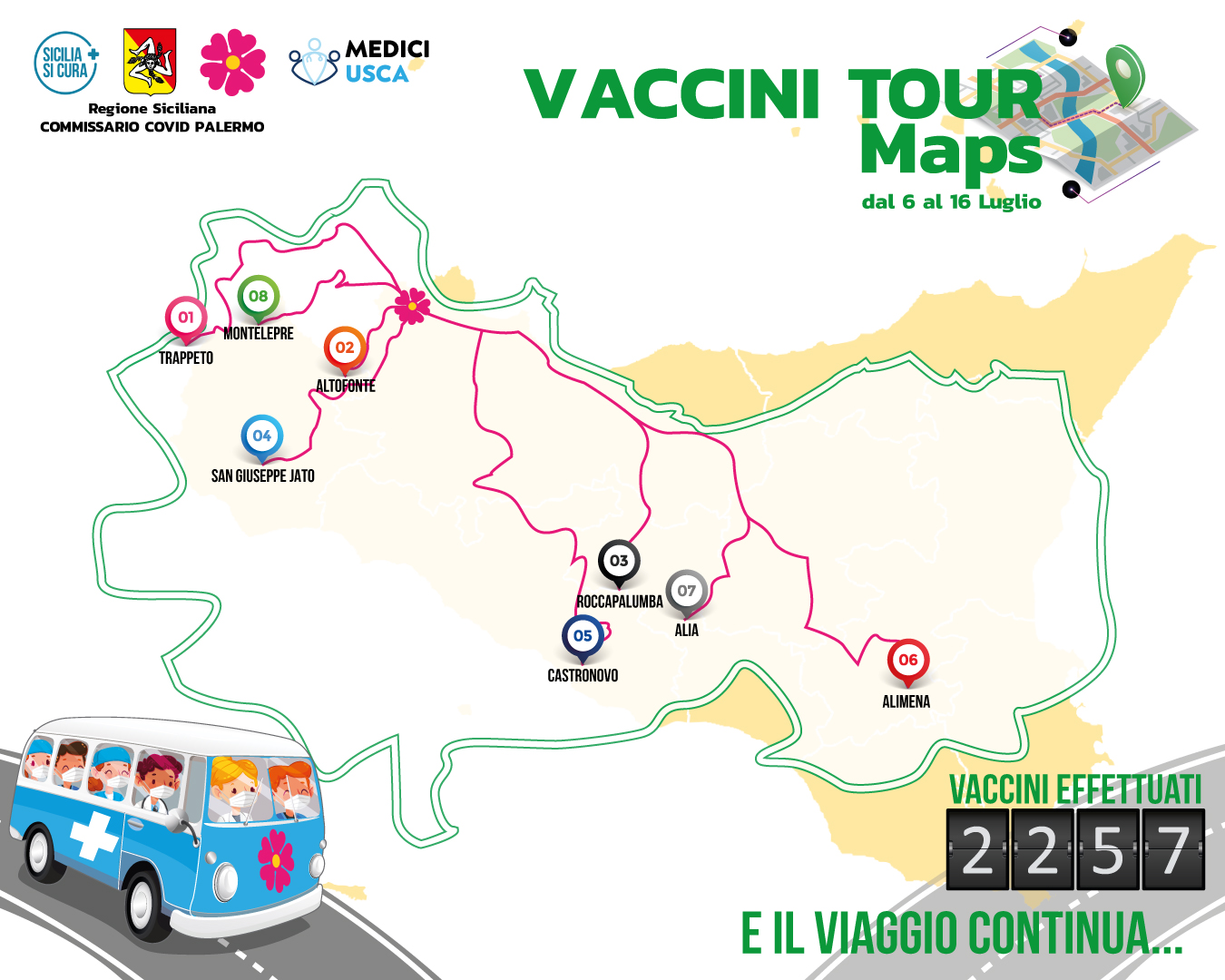 #VacciniTour nel Palermitano: in 10 giorni inoculati più di 2000 vaccini