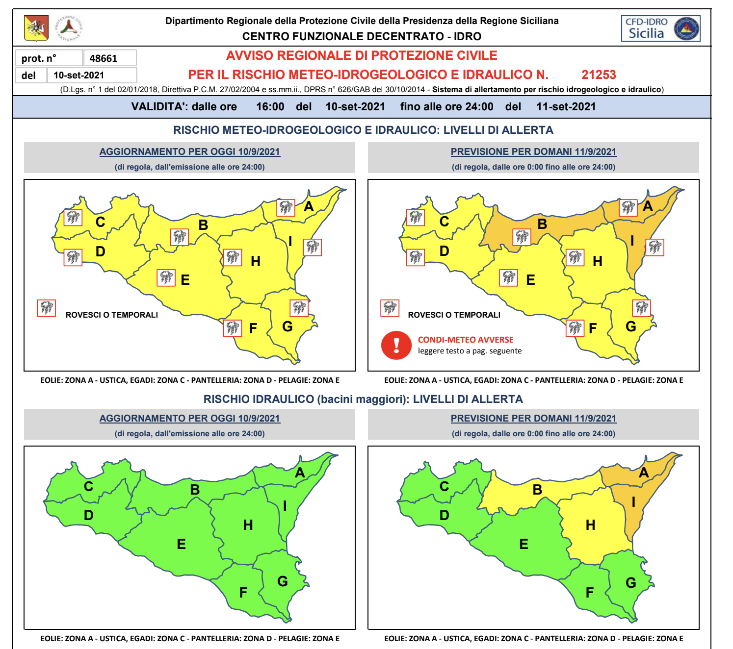 Allerta meteo per oggi e domani su tutta la Sicilia