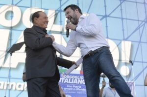 ROMA (ITALPRESS) - La riunione tra Silvio Berlusconi, Matteo Salvini e la delegazione dei ministri...