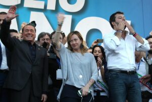 ROMA (ITALPRESS) – I leader del centrodestra, Silvio Berlusconi, Matteo Salvini e Giorgia Meloni...