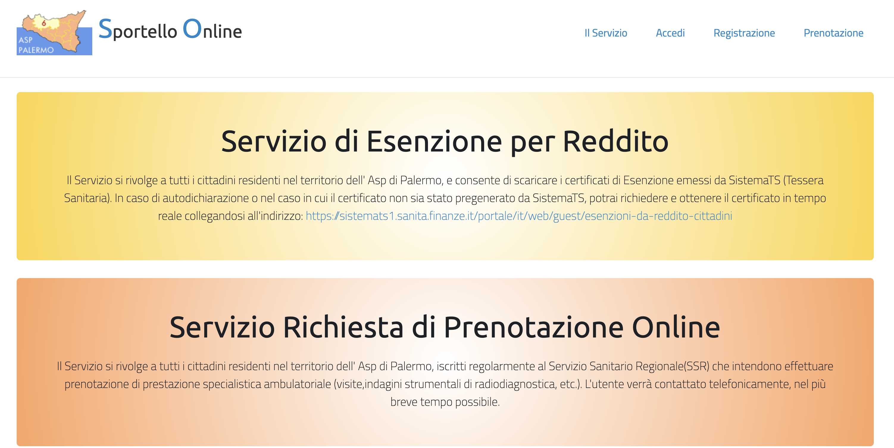 Esenzione ticket on line Palermo, il sito non funziona