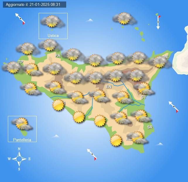 Meteo Sicilia di mercoledì 22 gennaio