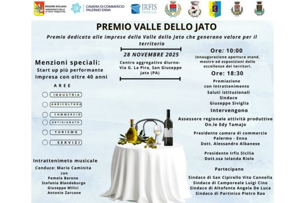 Premio Valle dello Jato a 14 eccellenze imprenditoriali del territorio