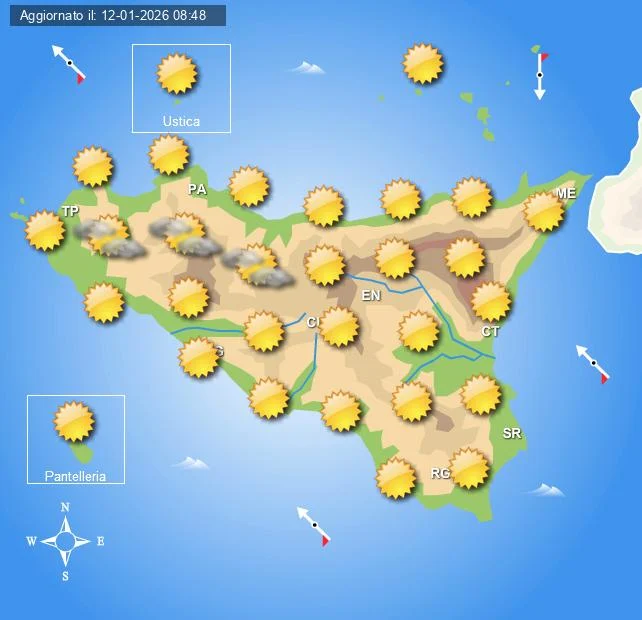 Meteo Sicilia di martedì 13 gennaio