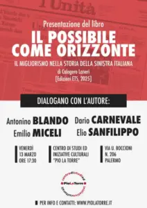 Al Centro Studi “Pio la Torre” la presentazione del libro di Calogero Laneri “Il possibile come orizzonte”