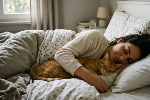 Dormire abbracciati al tuo gatto: benefici, rischi e consigli