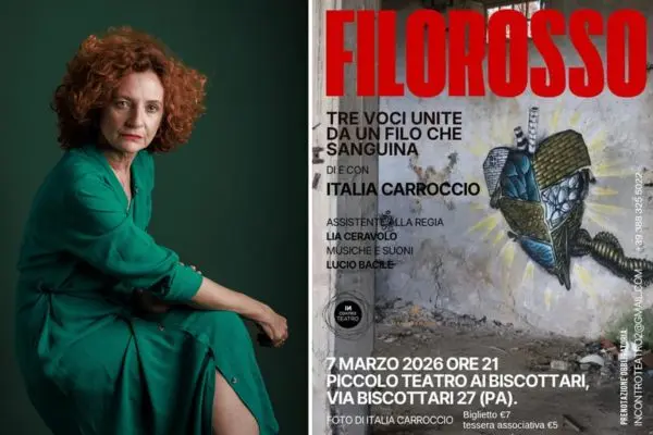 I diversi punti di vista della violenza in FILOROSSO, di e con Italia Carroccio, sabato 7 marzo al Piccolo Teatro dei Biscottari