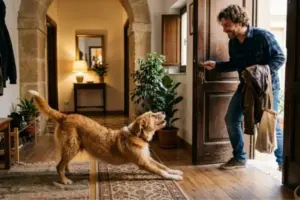 Perché il cane si stiracchia quando torni a casa: cosa sta cercando di dirti