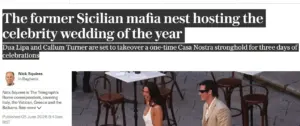 Polemiche in Sicilia dopo le nozze di Dua Lipa: i media britannici accostano l’isola alla mafia