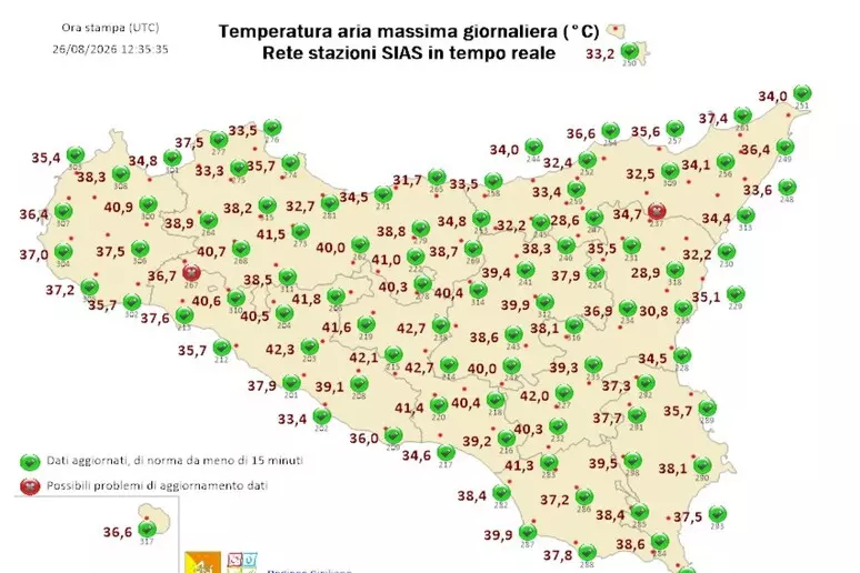 Sicilia nella morsa del caldo: 42,7 gradi a Caltanissetta ed Enna