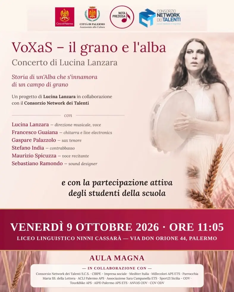 “Voxas – Il grano e l’Alba” fa tappa, venerdì 9 ottobre, al liceo linguistico “Ninni Cassarà”